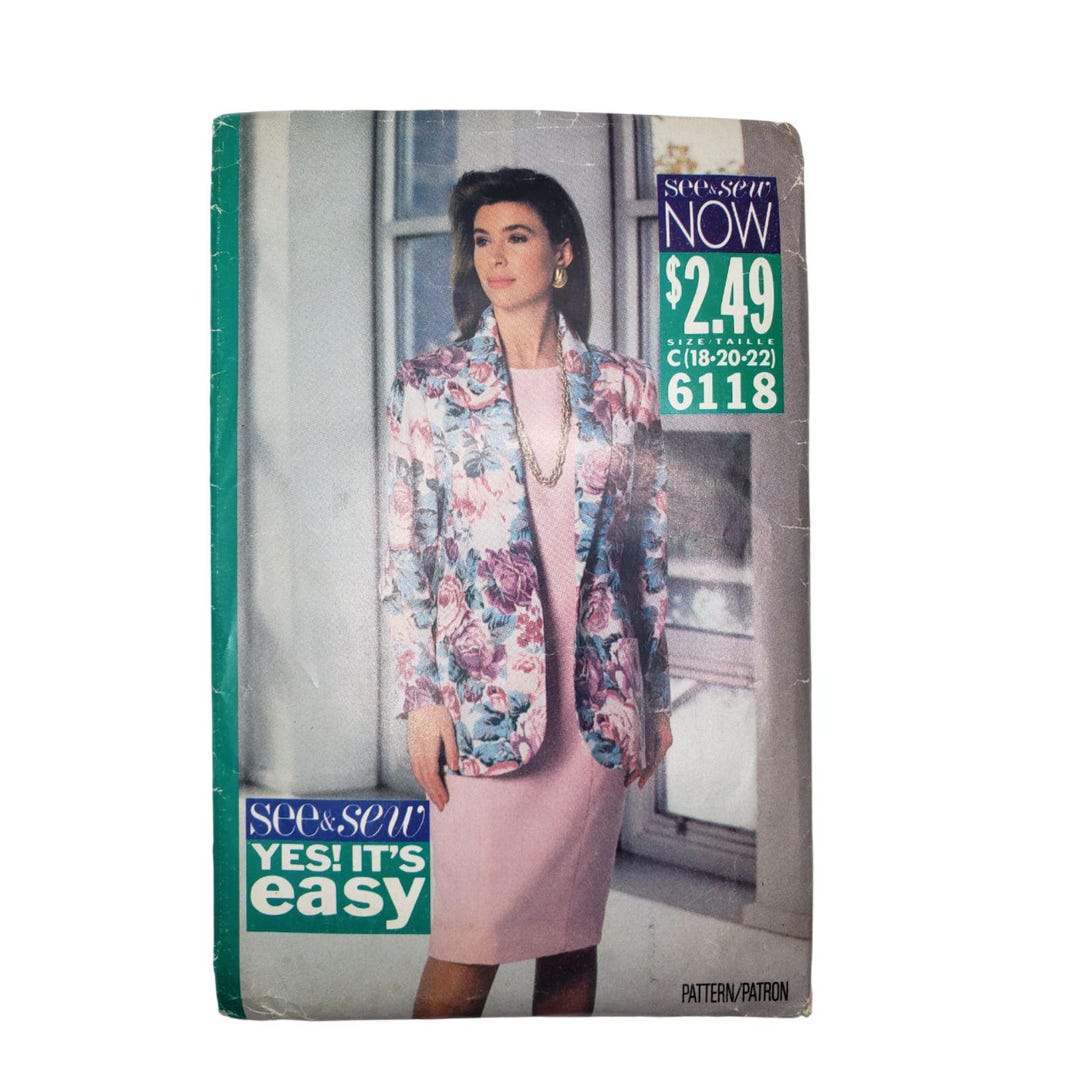 Butterick See & Sew 6118 Blazer Dress Pattern Easy for Beginners Jacket ...
