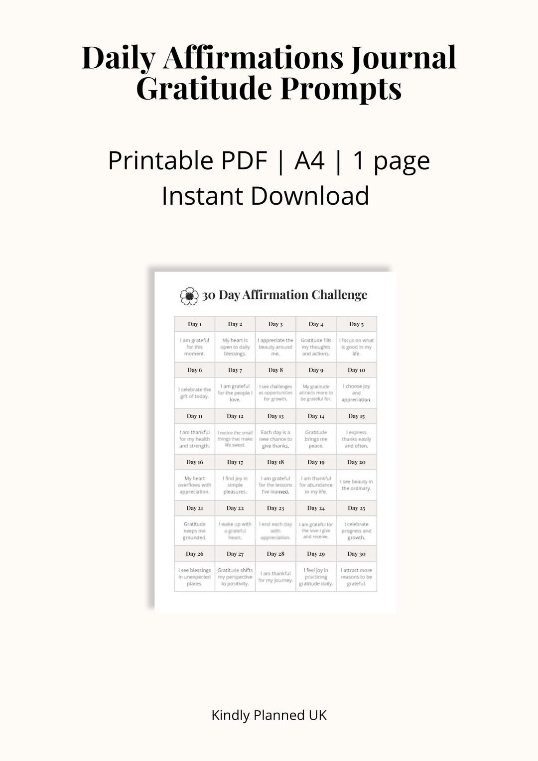 Daily Affirmations Journal – Gratitude Prompts (printable PDF) - Etsy