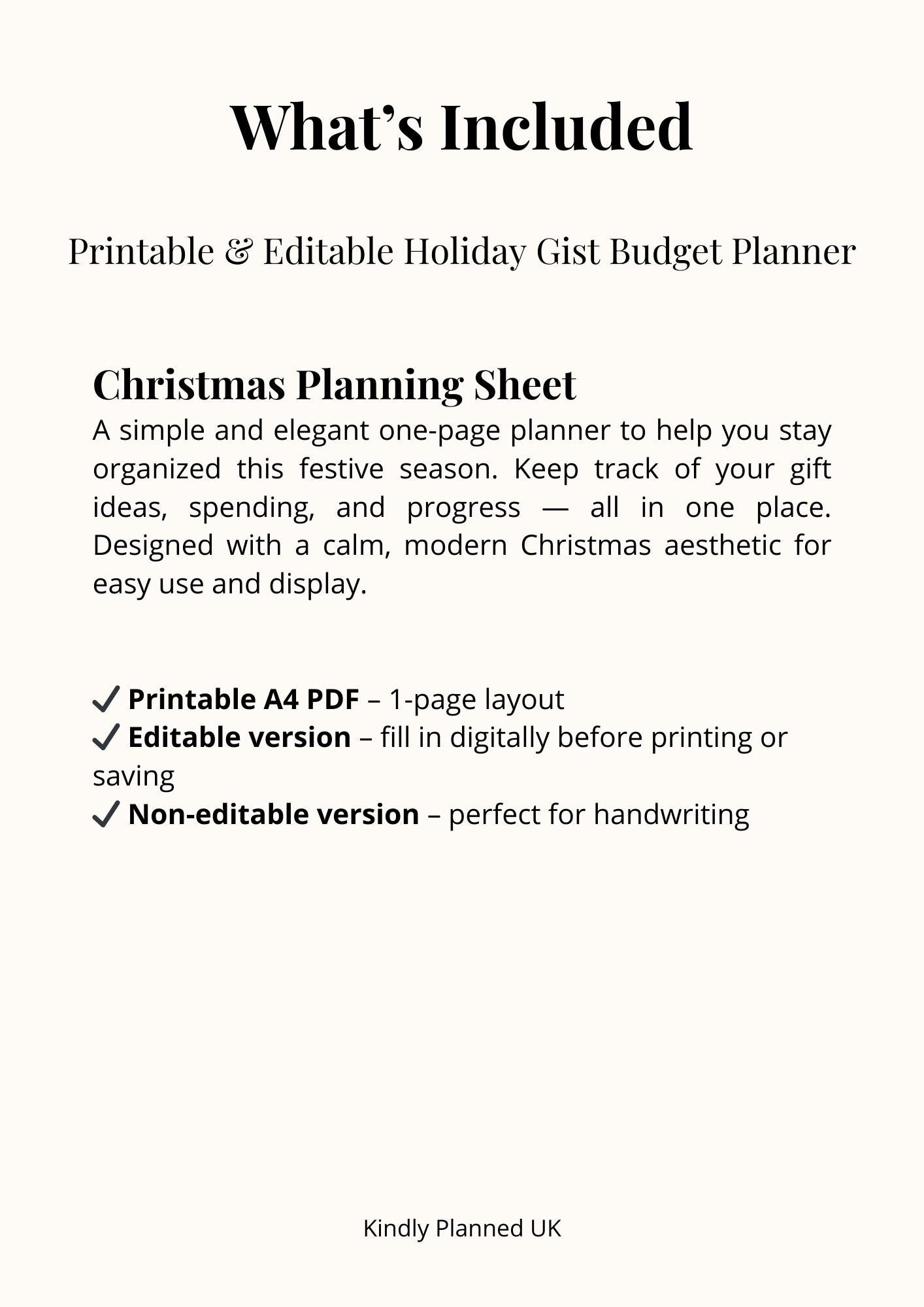 Christmas Gift Budget Planner: Printable Holiday List (A4 PDF) - Etsy