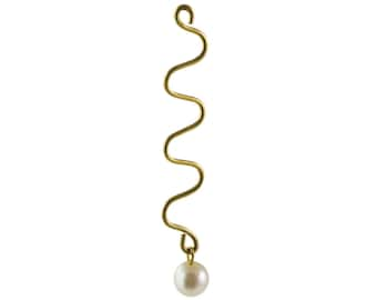 Long Zig-Zag Raw Brass Curved Pearl Drop Pendant 54x12mm (4)