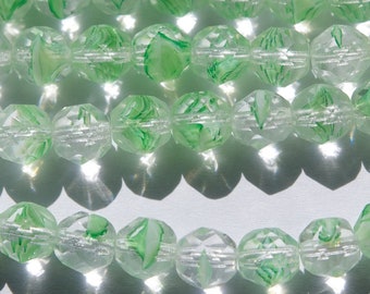 8mm Green Porphyr Czech Firepolish Faceted Glass Beads (25)