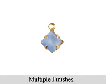 6mm Light Blue Moonglow Glass Square Stone in 1 Loop Setting