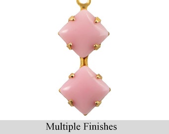 6mm Pink Glass Square Stone in 1 Loop Double Setting