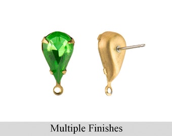 13x8mm Peridot Faceted Glass Teardrop Stone in 1 Loop Setting with Post