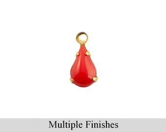 8x4mm Red Glass Teardrop Stone in 1 Loop Setting