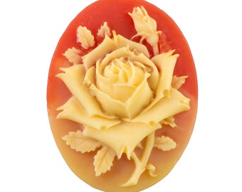 40x30mm Matte Ivory Rose on Red and Yellow Acrylic Cameo (1)