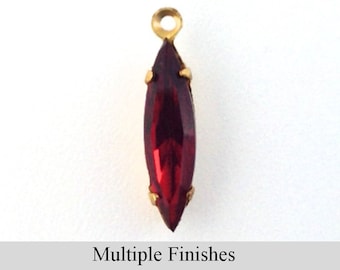 15x4mm Siam Ruby Faceted Glass Navette Stone in 1 Loop Setting