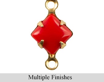 6mm Red Glass Square Stone in 2 Loop Setting