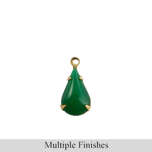 13x8mm Jade Green Glass Teardrop Stone in 1 Loop Setting