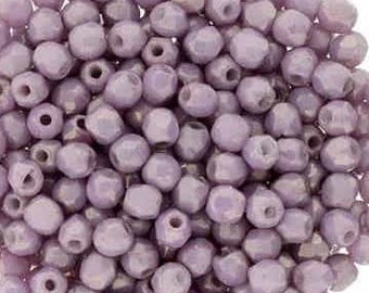 2mm Luster Opaque Lilac Czech Faceted Firepolish Glass Beads (50)