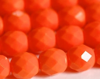 8mm Opaque Orange Czech Faceted Glass Beads (25)