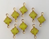 Yellow Moonglow Square Glass Stones 2 Loop Brass Setting 6mm (8) squ001LL2