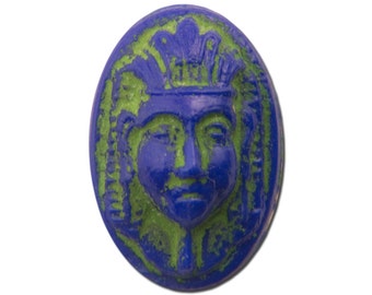 cab491B Vintage Blue Veined Acrylic Domed Cabochon Italy 40x30mm 1