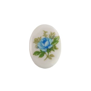 18x13mm Blue Rose on White Glass Oval Cabochons (4)