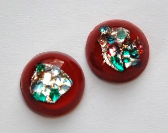 Vintage Red Foil Round Cabochon 13mm (2) cab445K