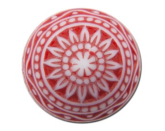 Vintage Etched Mosaic Red and White Cabochons 12mm cab827D