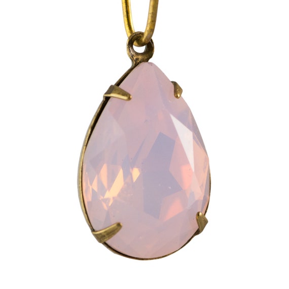 Pink Opal Glass Teardrop Stones 1 Loop Brass Ox Setting | Etsy