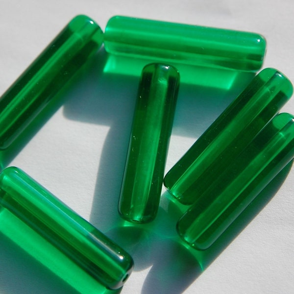 Vintage Translucent Green Plastic Tube Beads (6) bds818C