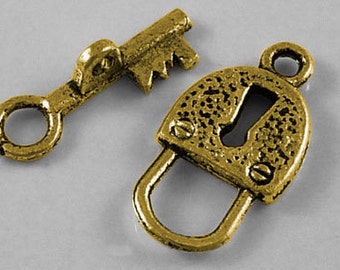 Lock and Key Antiqued Gold Toggles (10 Sets) tog011B