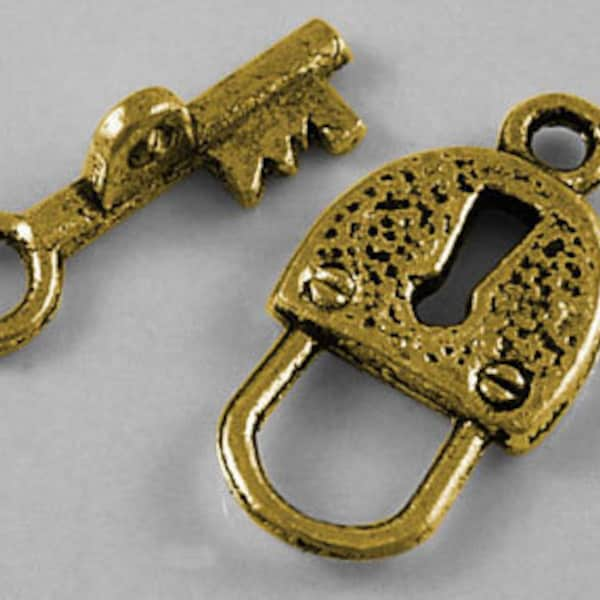 Lock and Key Antiqued Gold Toggles (10 Sets) tog011B