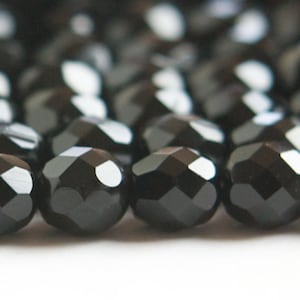 8mm Opaque Jet Czech Firepolish Faceted Glass Beads (25)