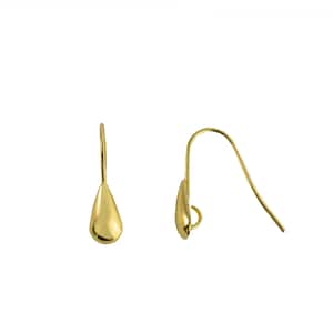 Raw Brass  Ear wires with Teardrop Adornment (12)