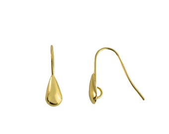 Raw Brass  Ear wires with Teardrop Adornment (12)