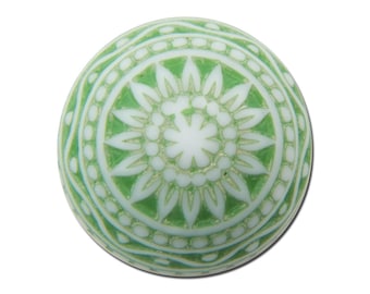 Vintage Etched Mosaic Green and White Cabochons 12mm cab827