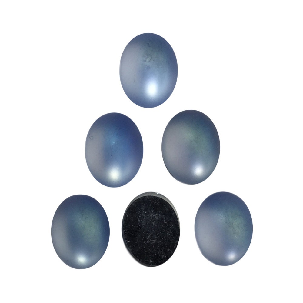 Vintage Matte Light Sapphire Blue Glass Cabochons 10x8mm (6) cab869A
