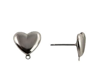 11mm Surgical Steel Heart Earring Posts with Loop (12)