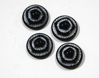 Vintage Black and White Etched Glass Cabochons 11mm cab457E