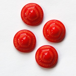 Vintage Red and Coral Etched Glass Cabochons 11mm (4) cab457