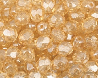 3mm Czech Faceted Luster Transparent Champagne Firepolish Glass Beads  (50)