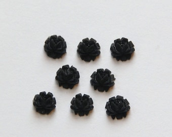 Vintage Style Black Etched Flower Cabochon 6.5mm (8) cab567C