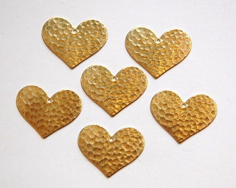 1 Hole Raw Brass Hammered Heart Charm Pendant (6) mtl100E