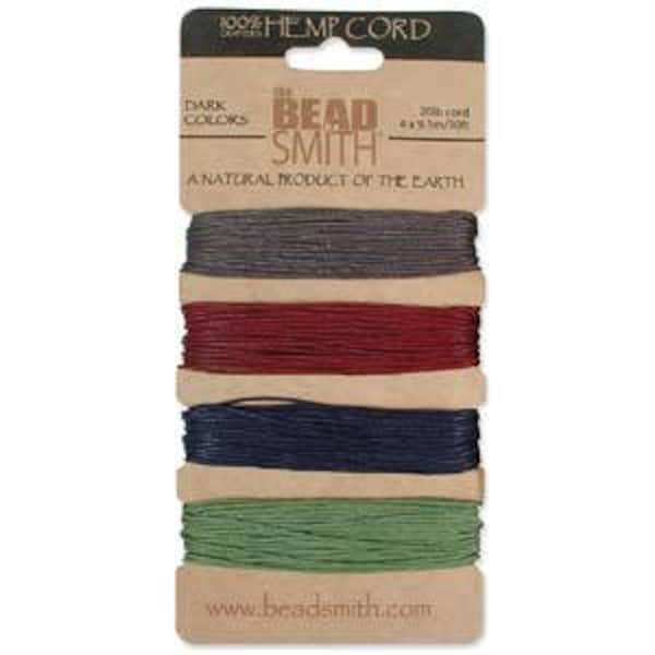 Beadsmith Hemp Cord 4 Dark Colors 20lb/1.0mm