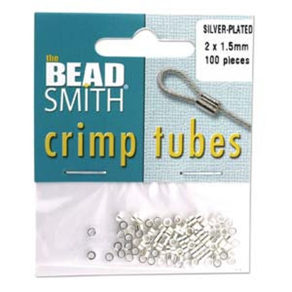 2.00x1.50mm Silver Plated Beadsmith Crimp Tubes 100pcs