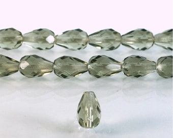 10X7mm Black Diamond Teardrop Czech Faceted Glass Beads (10)