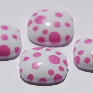 Vintage Pink and White Polka Dot Square Domed Cabochons cab404 image 2