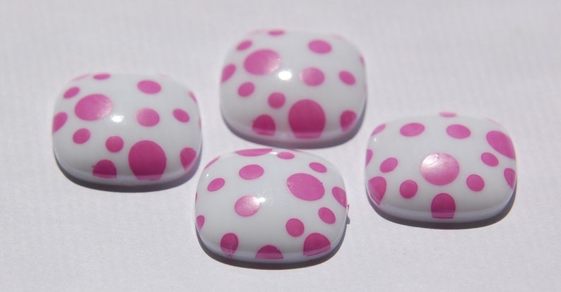 Vintage Pink and White Polka Dot Square Domed Cabochons cab404 image 2