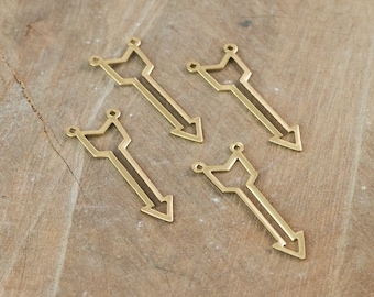 Raw Brass 2 Loop Open Arrow Charm Pendant (8) mtl409E