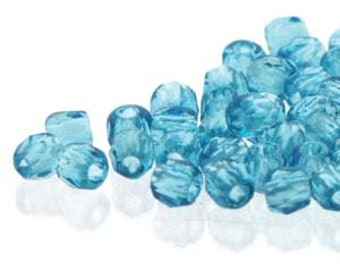 2mm Aqua True 2 Czech Faceted Fire Polished Glass Beads (2g)