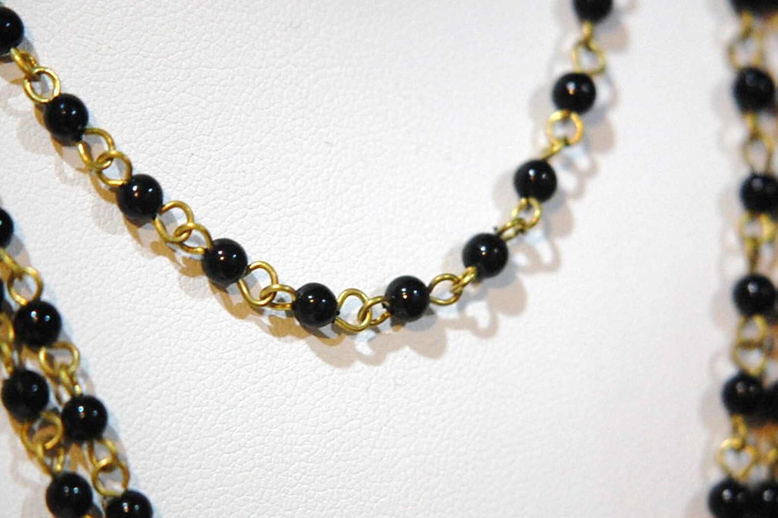 Vintage Black Plastic Beaded Chain Raw Brass Links Japan Etsy
