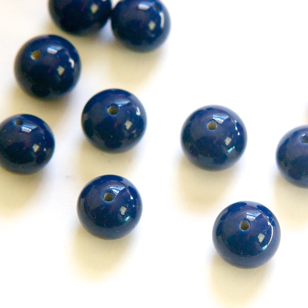 Vintage Navy Blue Glass Beads Japan 10mm (6) jpn007G