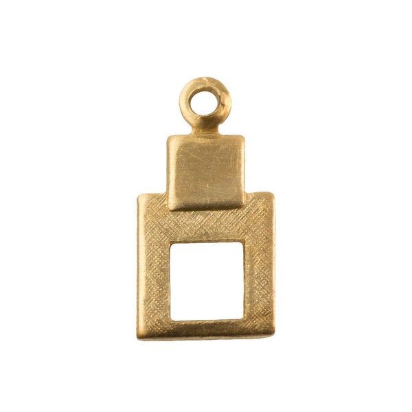 1 Loop Raw Brass Double Square Shape Drop Pendant 12.5x6.4mm (10) mtl522A