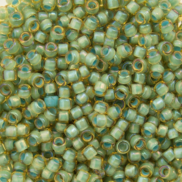 15/0 TOHO ROUND Inside Color Rainbow Light Topaz / Sea Foam Lined Seed Bead (8g)