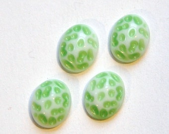 Vintage Green and White Glass Textured Cabochons 10x8mm cab729