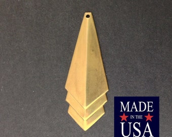 Raw Brass Layered Triangle Pendant Drop 45x17mm (4) mtl065H