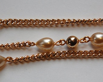 Vintage Gold Plated Beads and Glass Teardrop Pearl Beaded Chain chn057