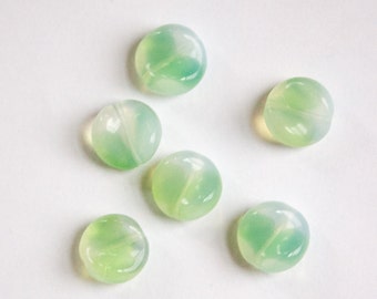 Vintage German Green Givre Glass Curved Round Beads 12mm grm025C